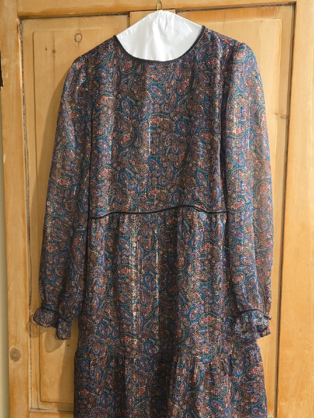 Paisley Long Sleeve Midi Dress in Green And Red